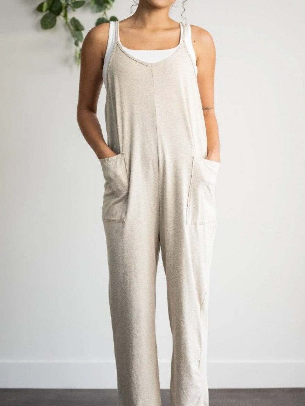 Sincerely Jules Cream Relaxed Tank Jumpsuit with Pockets